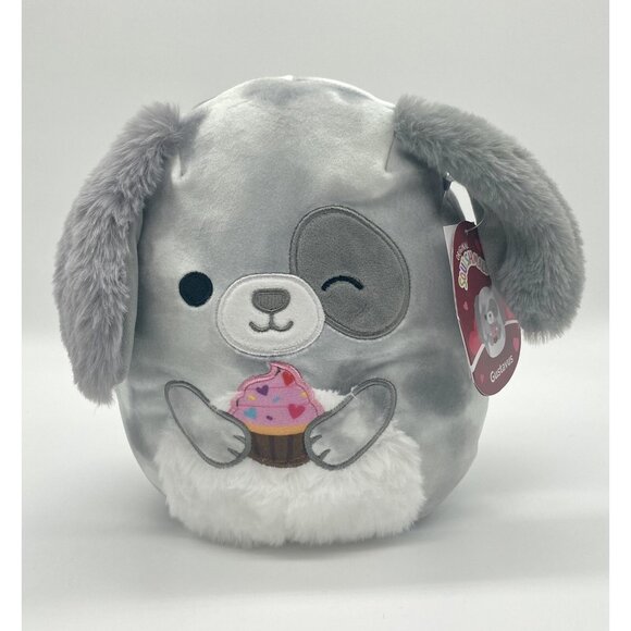 Squishmallow Gustavus 8” Gray Dog w Cupcake Canadian Valentines NWT New - Picture 1 of 6